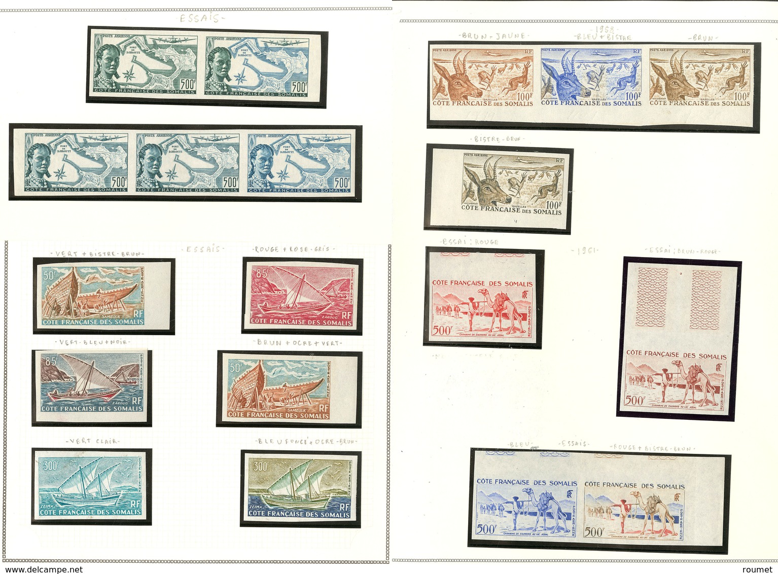 ** Collection. Essais De Couleur Non Dentelés. 1956-1962, Dont Deux Bandes De Trois, Deux Paires Et 9 Unités. - TB - Autres & Non Classés