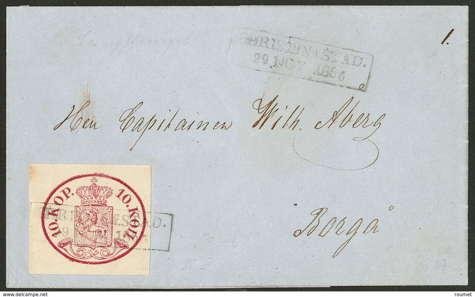 Lettre. FINLANDE. No 2, Grandes Marges, Obl Cachet Rectangulaire "Christinestad" 29 Nov 1856 Sur Lettre. - TB. - R (cert - Other & Unclassified