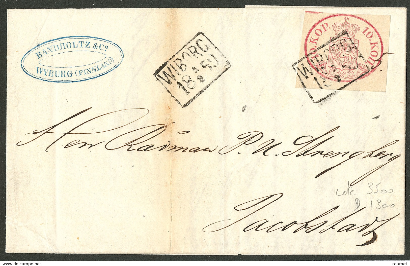 Lettre. FINLANDE. No 2, Obl Cachet Rectangulaire Wiborg 5.2.1859, Sur Lettre. - TB. - R - Autres & Non Classés