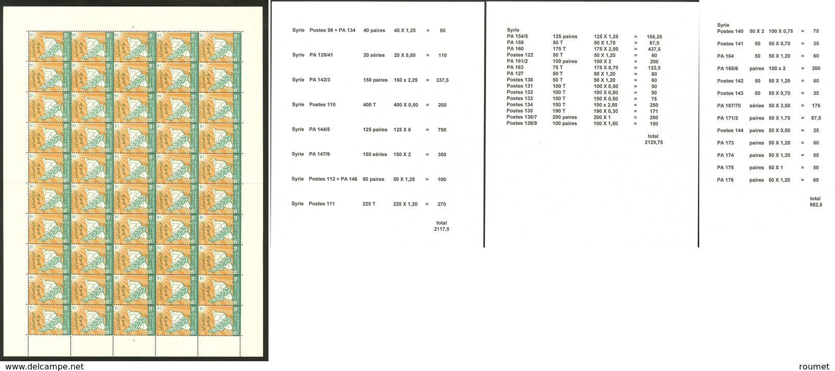 ** SYRIE Lot. 1956-1960 (Poste, PA, BF), Valeurs Diverses Par Multiples De 2 à Plus De 100 Ex, Majorité En Panneaux Et F - Syrie