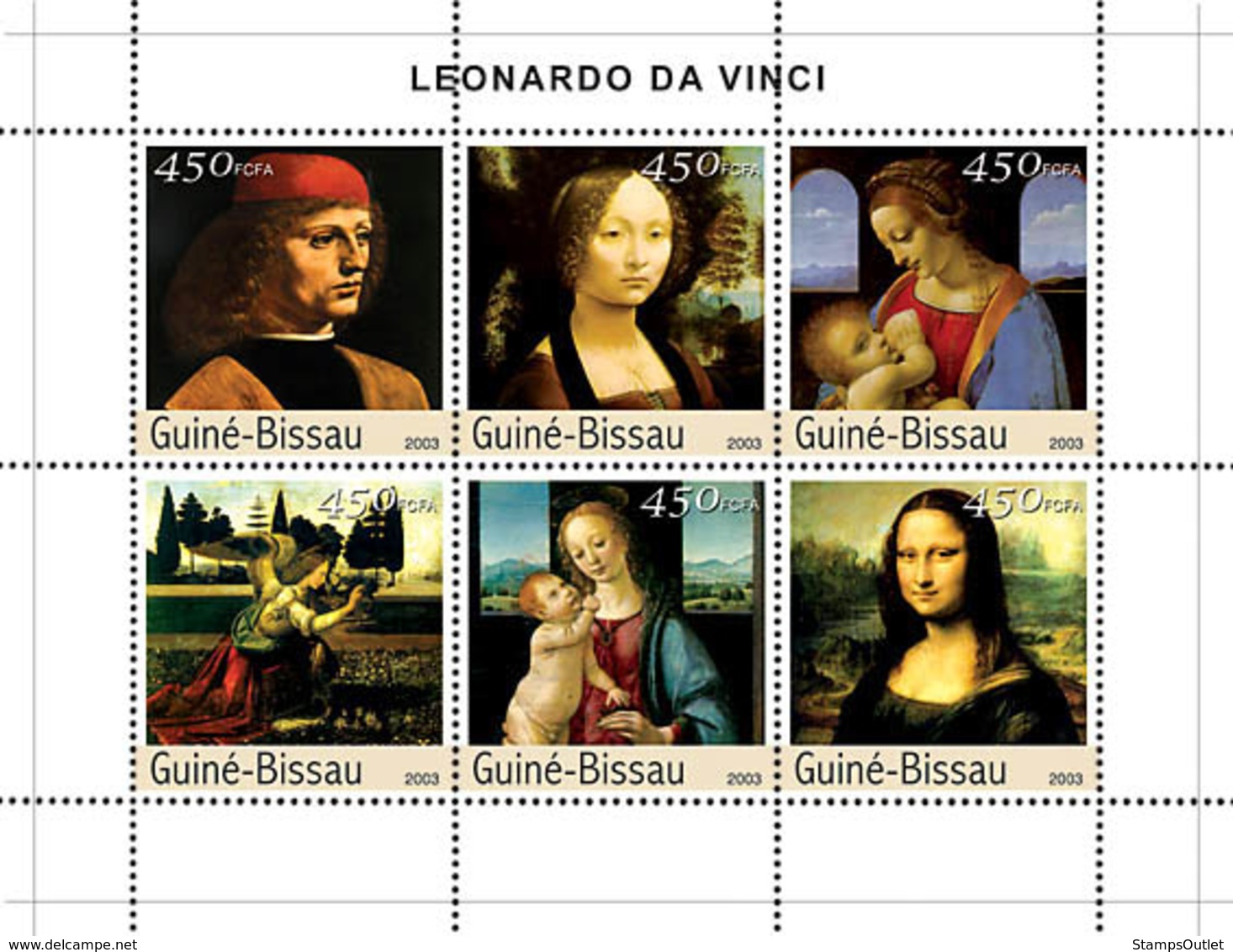 Guinea - Bissau 2003 - Paintings Of Leonardo Da Vinci 6v. Y&T 1468-1473, Michel 2531-2536 - Guinea-Bissau