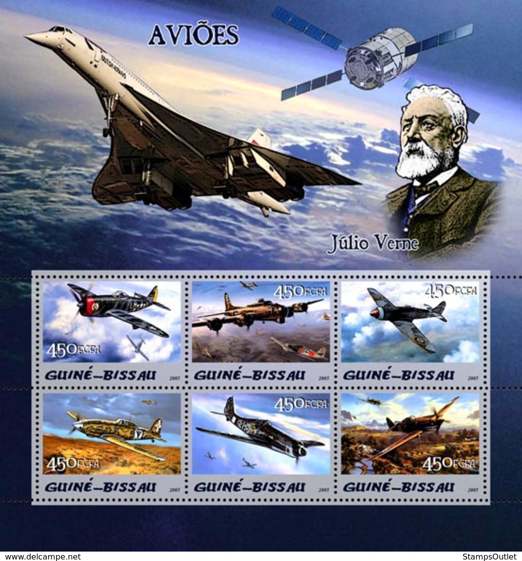 Guinea - Bissau 2005 - Aircraft & Jules Verne 6v, Y&T 1998-2003, Michel 3093-3098 - Guinea-Bissau