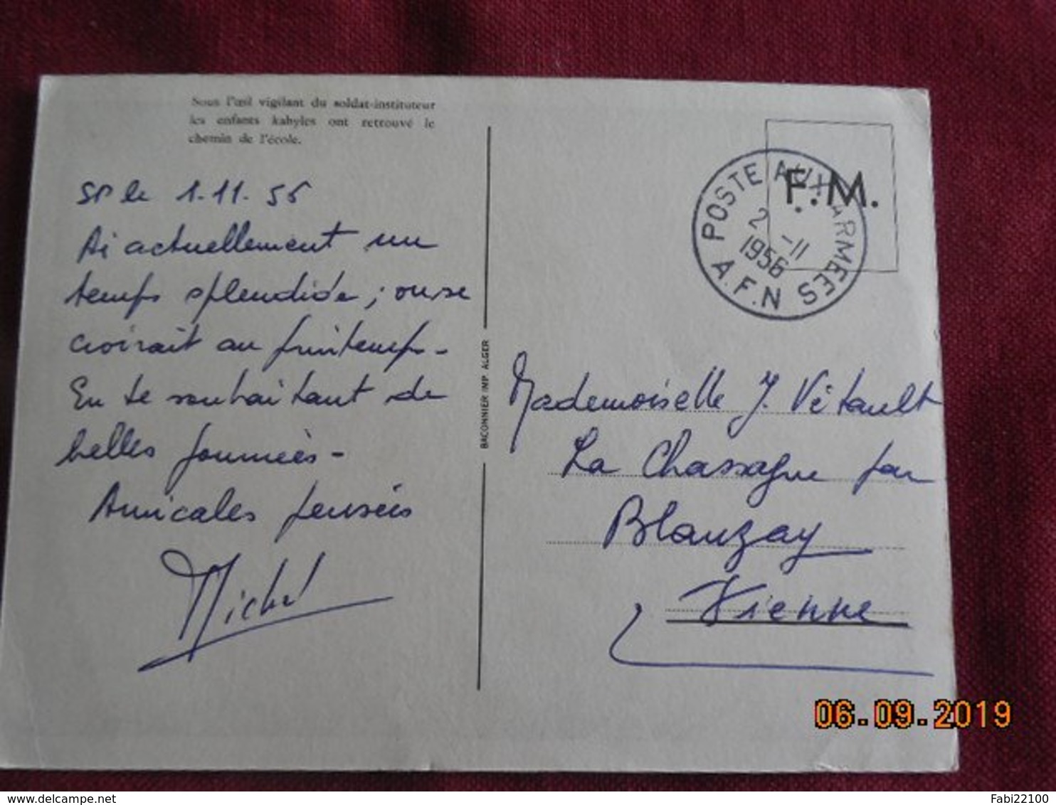 Carte D'Algerie De 1956 Avec Cachet Militaire ( Ecole En Kabylie) - Lettres & Documents