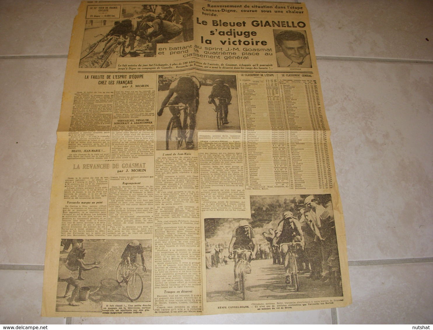 CYCLISME COUPURE JOURNAL OUEST ECLAIR 22.07.1938 TdF DIGNE GIANELLO GOASMAT - Sport