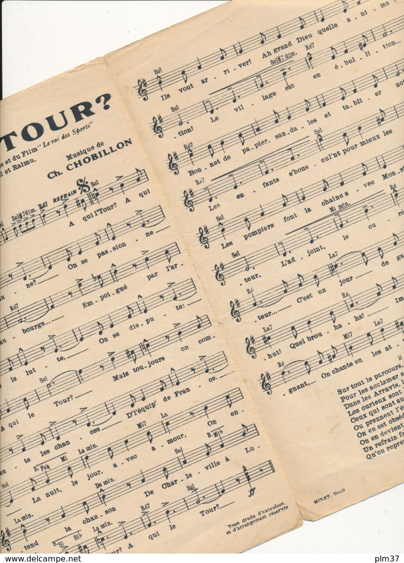 CHANSON - A Qui L'Tour ? - Marche Officielle Du Tour De France 1937, Cyclisme - Partitions Musicales Anciennes