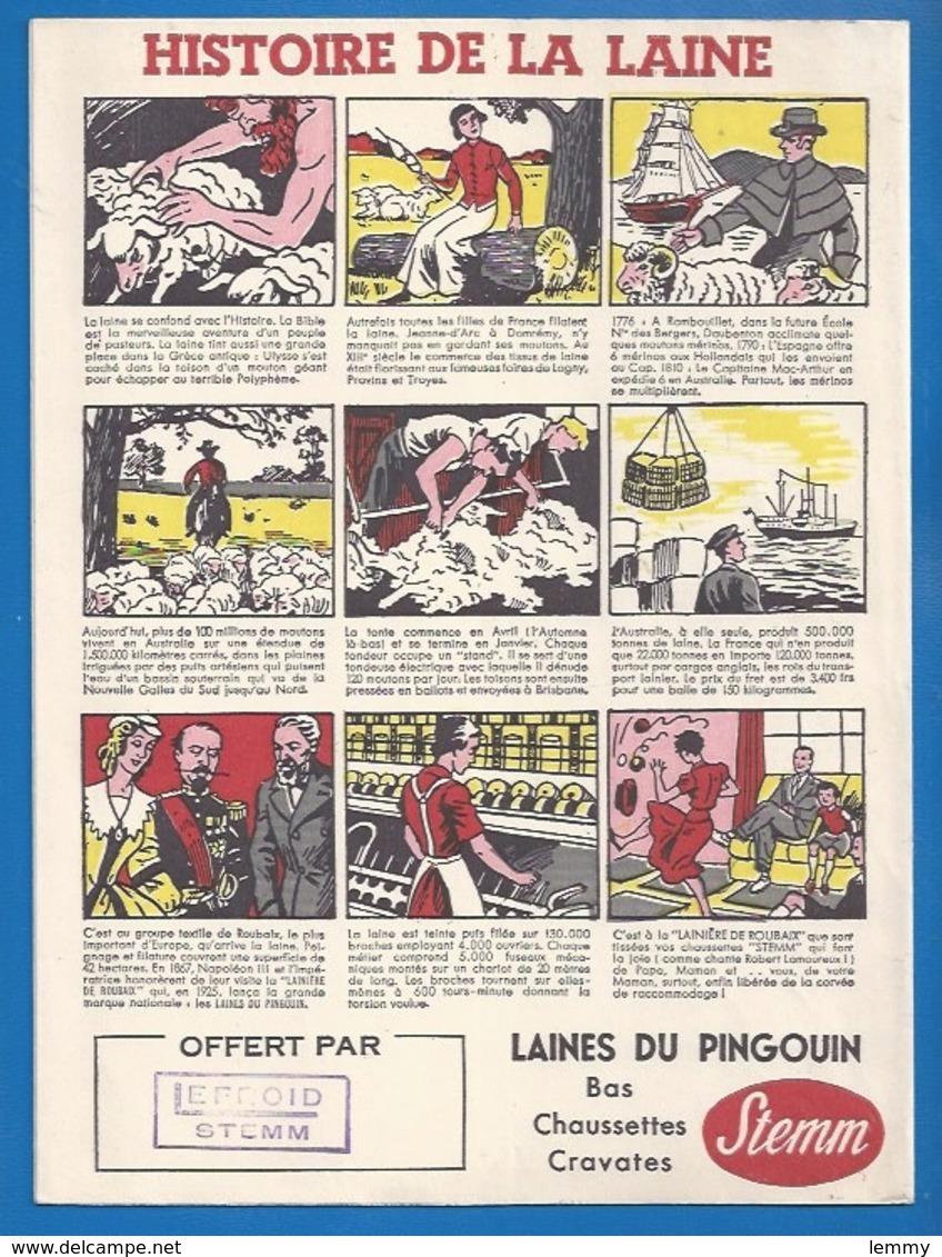 PROTÈGE-CAHIER ILLUSTRÉ - JEAN EFFEL - LAINES PINGOUIN - TAMPON LEFROID STEM - HISTOIRE DE LA LAINE- LEFROID TOURS 37 - Textile & Vestimentaire