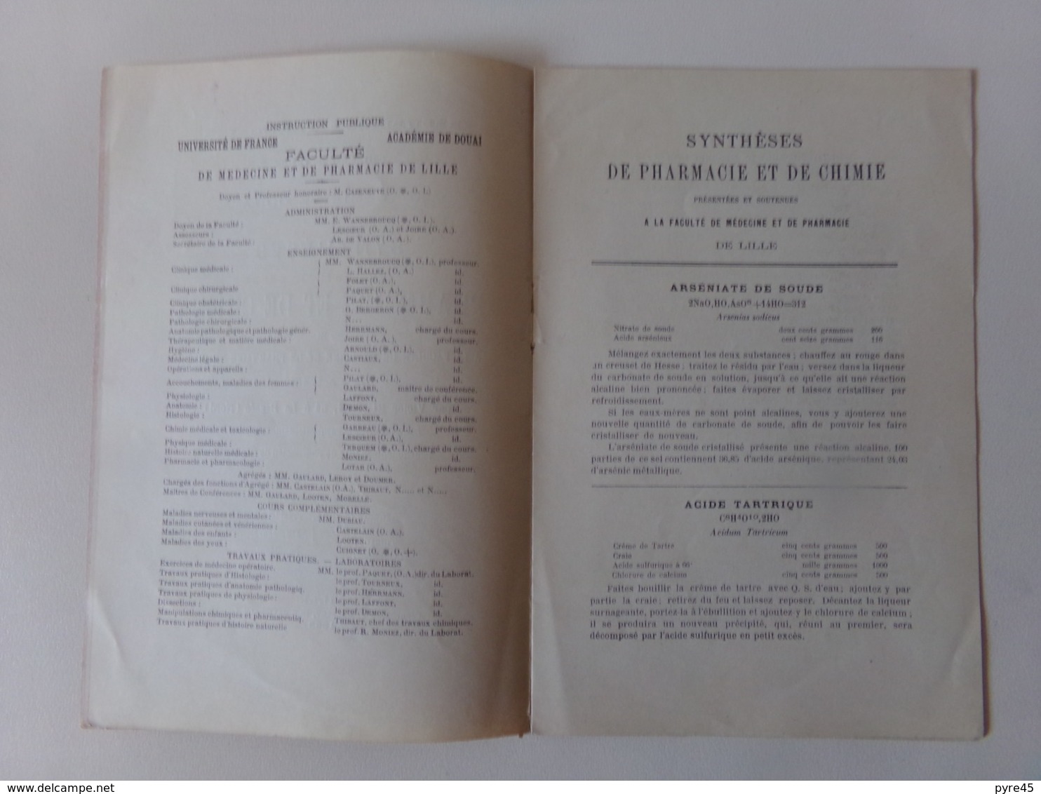 Synthèses De Pharmacie Et De Chimie Par Victor Riethe, 2 Août 1883 Faculté De Lille - Autres & Non Classés