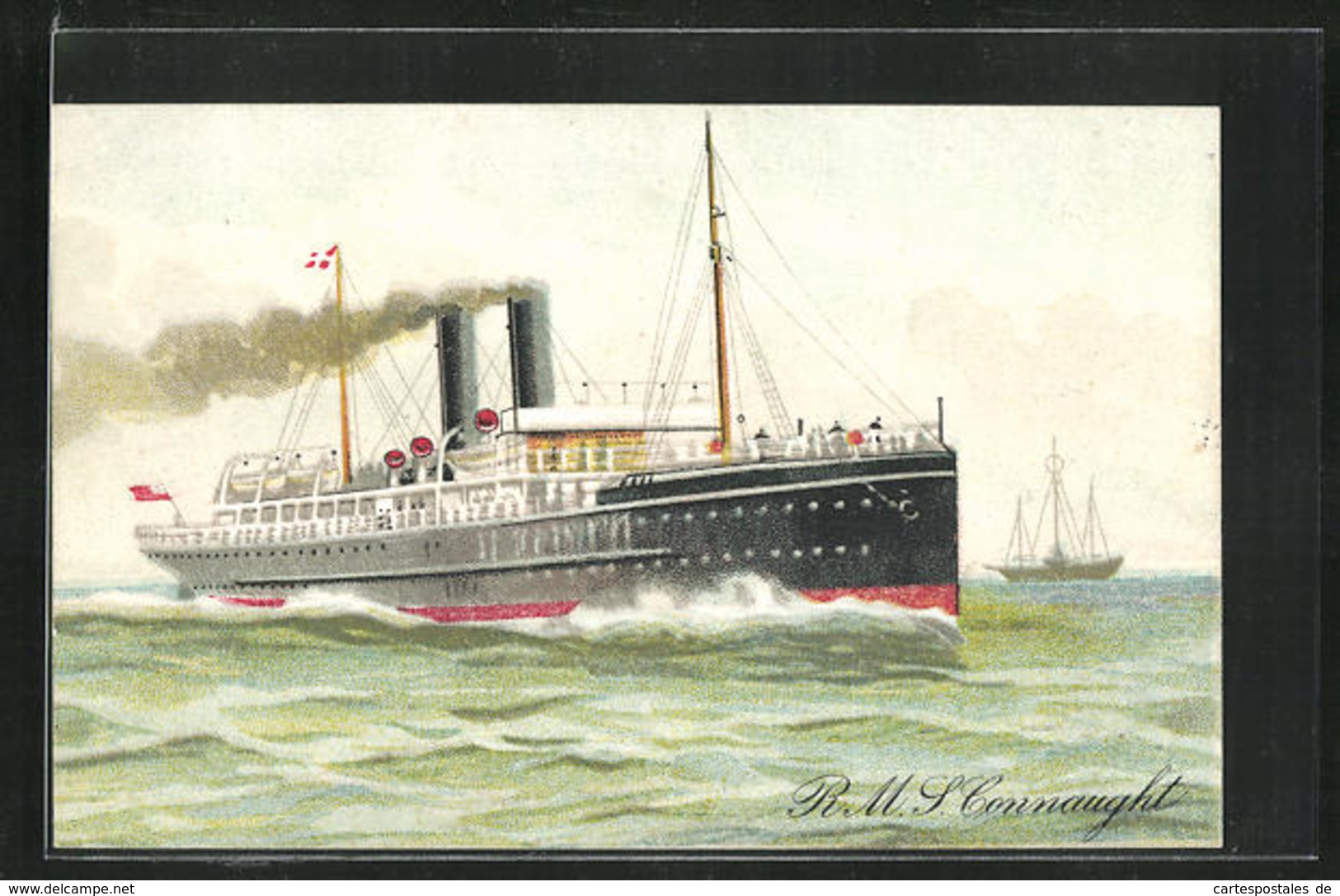 Lithographie Passagierschiff R.M.S. Connaught Auf Dem Meer, City Of Dublin Steam Packet Co. - Paquebots