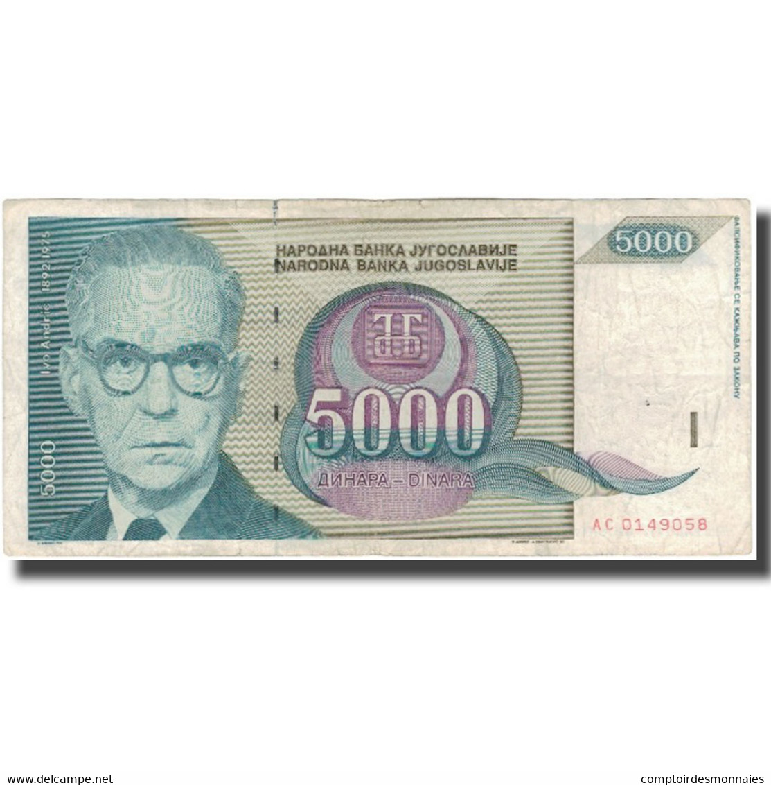 Billet, Yougoslavie, 5000 Dinara, 1992, KM:115, B+ - Yougoslavie