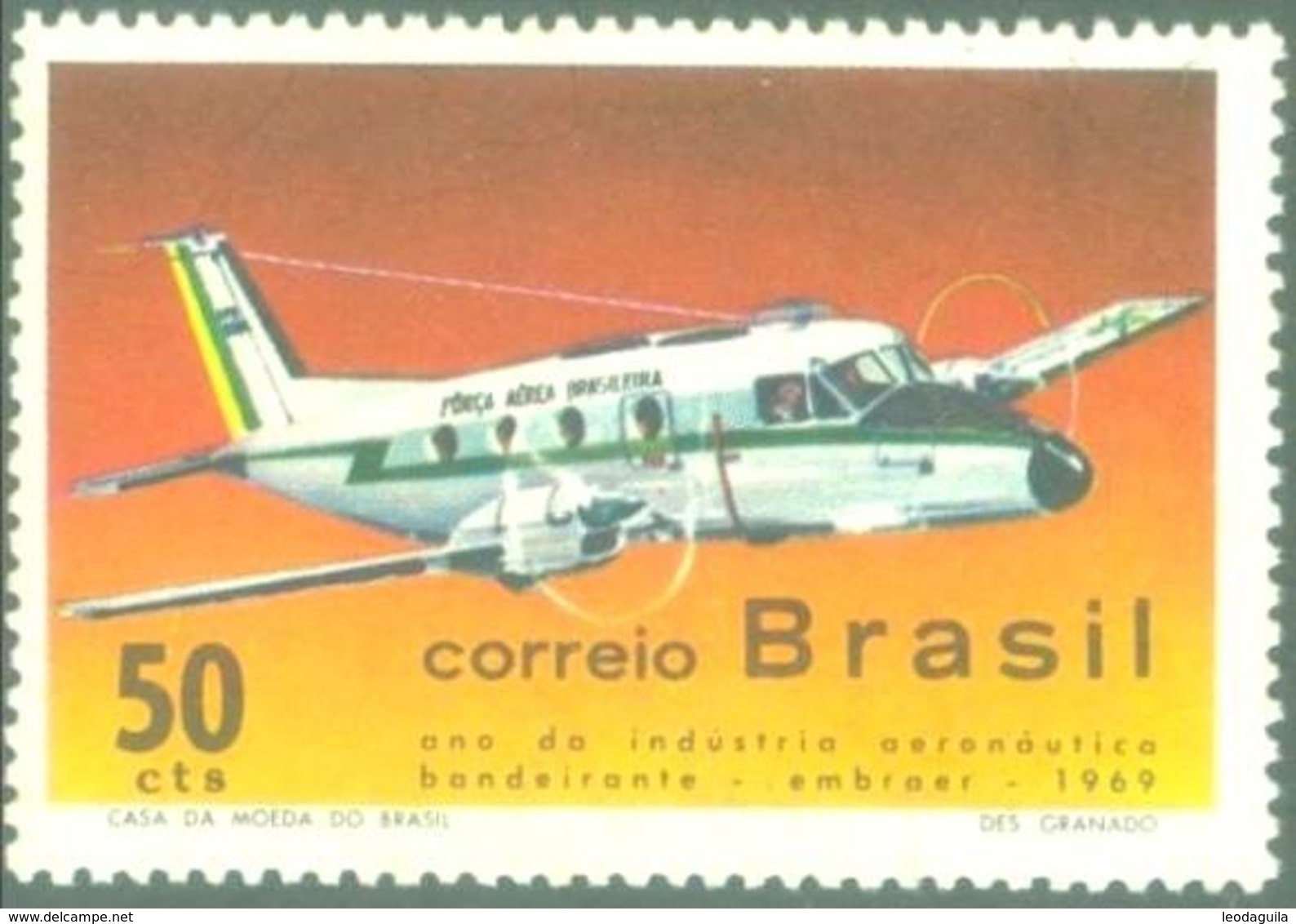 BRAZIL #1143 - AIRCRAFT  BANDEIRANTE  -  BRAZILIAN  AERONAUTIC INDUSTRY -  1969 - Unused Stamps