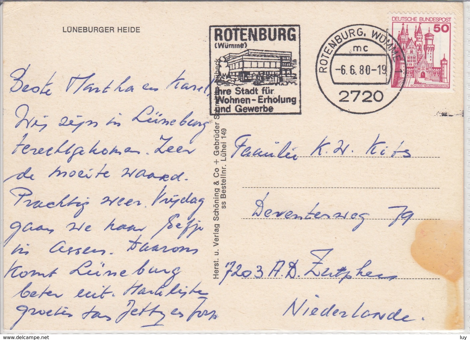 2720 ROTENBURG, Wümme - Ansicht LÜNEBURGER HEIDE; Sehr Schöner Stempel  1980 - Rotenburg (Wuemme)