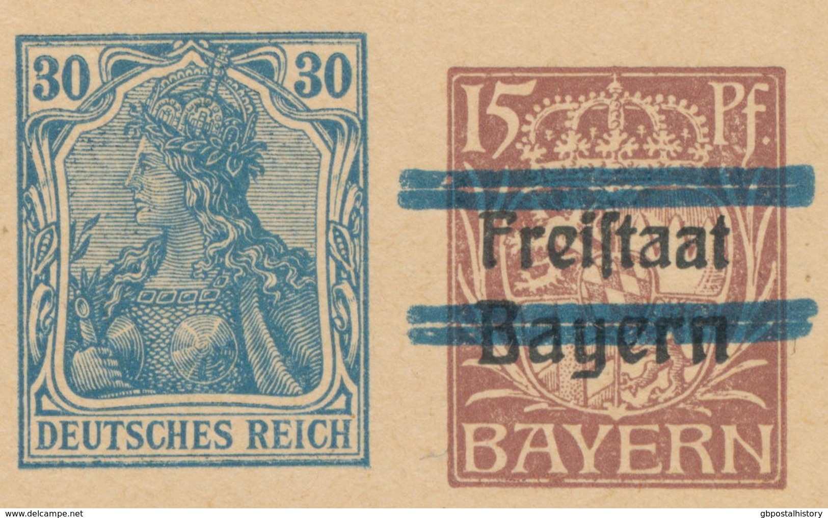 DEUTSCHES REICH 1921, Aufbrauchsausgabe 30 Pf Germania Neben Durchbalkter 15 Pf  Ungebrauchter Kab.-GA-Postkarte, ABART: - Abarten & Kuriositäten