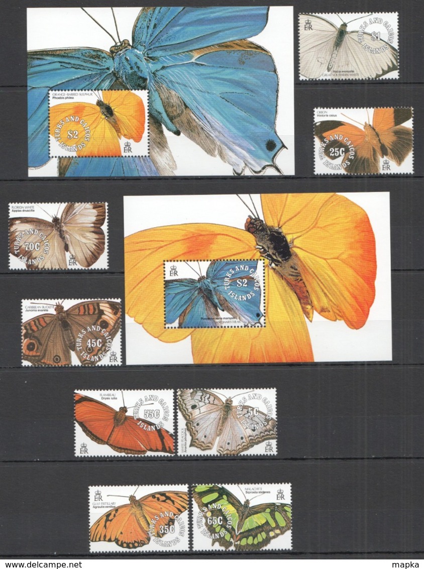 W411 1991 TURKS & CAICOS IS. BUTTERFLIES #979-86 MICHEL 29 EURO 2BL+SET MNH - Farfalle