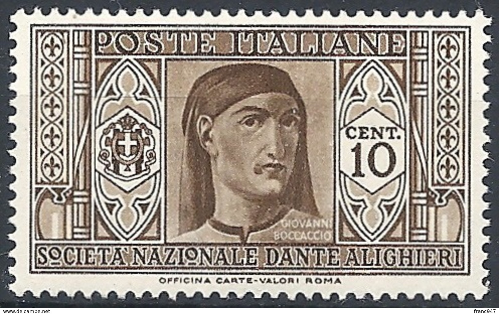 Italia, 1932 Società  "DAnte Alighieri"  10c Bruno # Michel 373 - Scott 268 - Sassone 303 - NUOVO* MLH - Nuovi