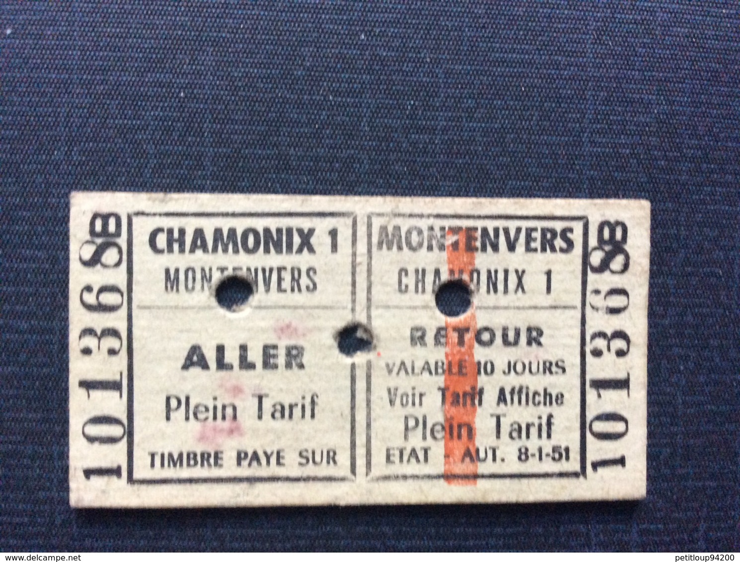 TICKET TRANSPORT CHAMONIX Aller-retour  CHAMONIX1 MONTENVERS  La Mer De Glace  *LA VERTE  *LE DRU  *LES GRANDES JORASSES - Europe