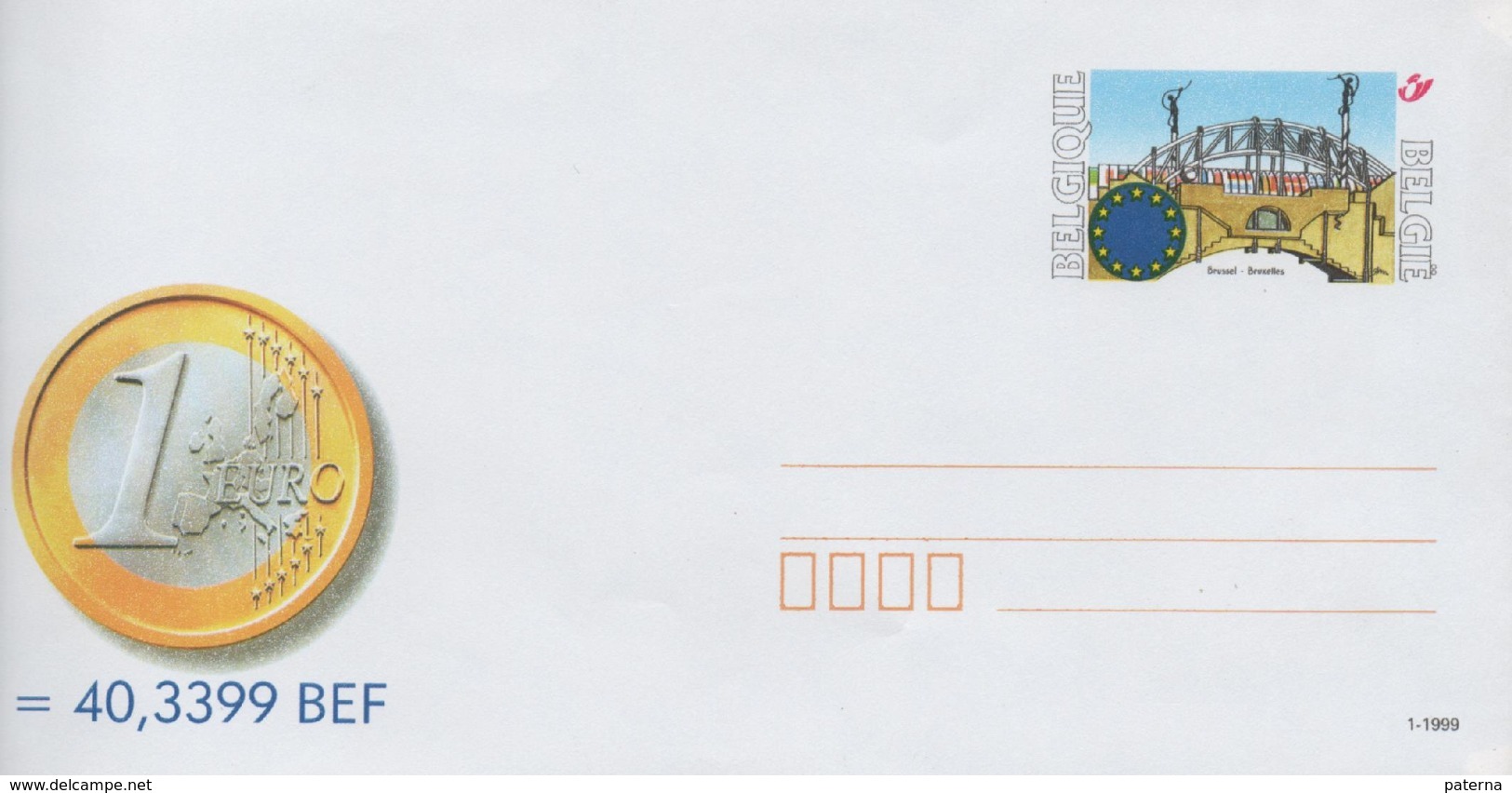 3439   Carta   Entero Postal  Belgica, Brussel, Bruxelles, Euro, Nuevo - Buste-lettere