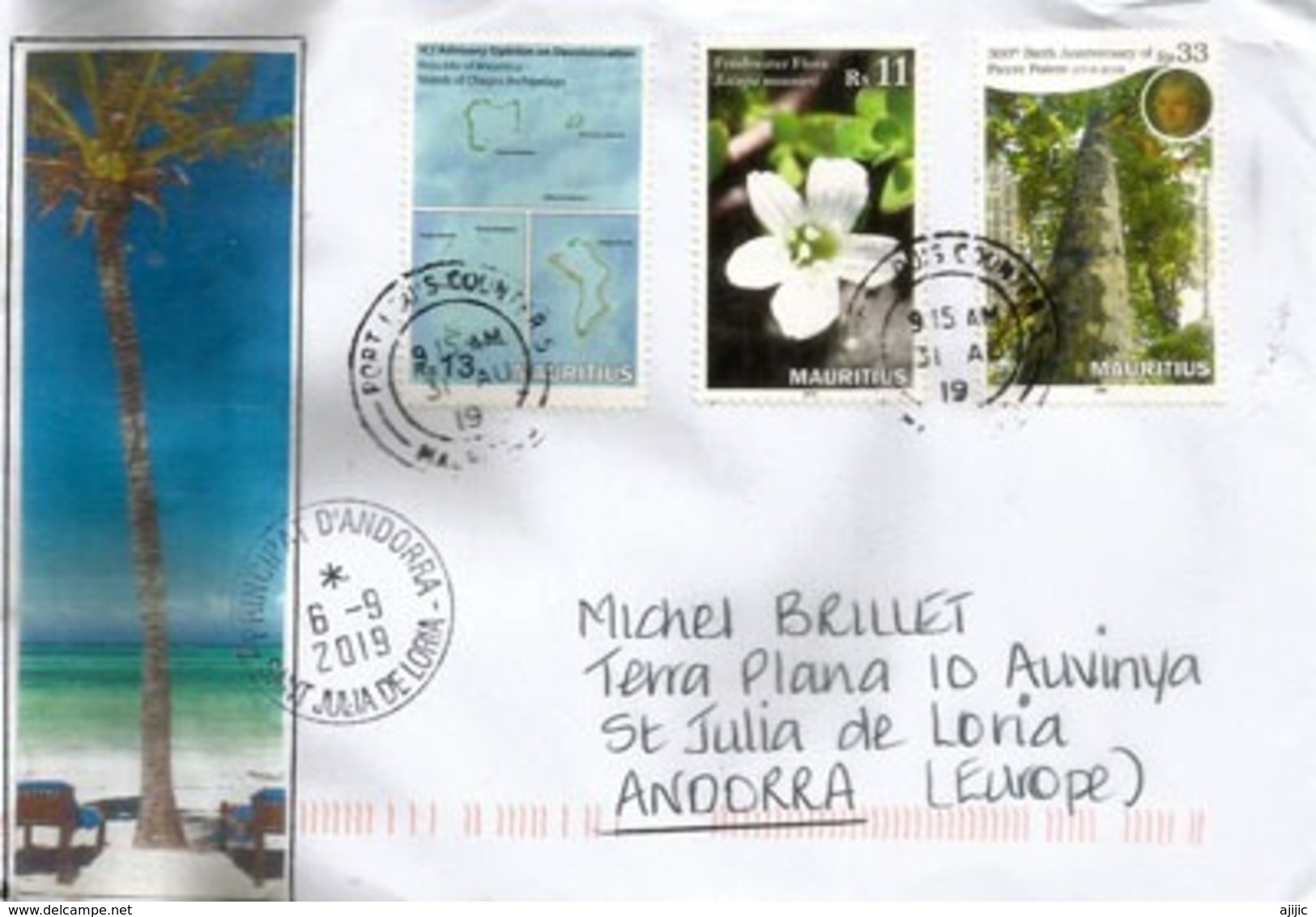 Belle Lettre De L'île Maurice,Islands Of Chagos (disputed Between The United Kingdom & Mauritius), Adressée Andorra 2019 - Mauritius (1968-...)