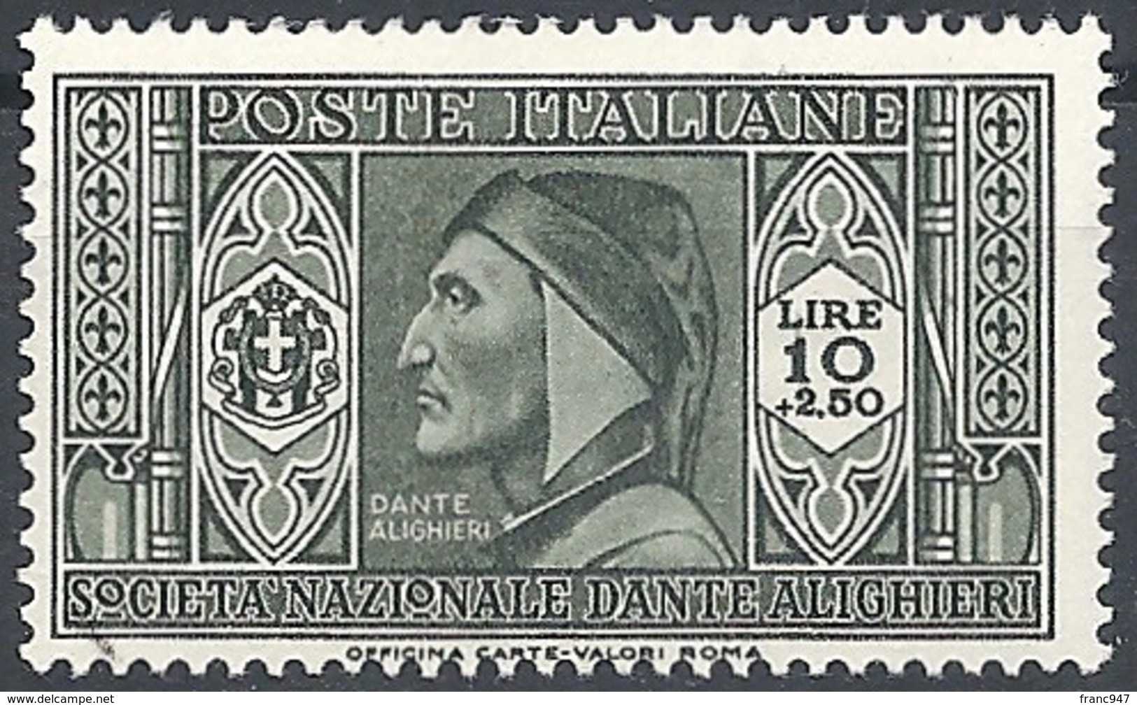 Italia, 1932 Società  "DAnte Alighieri"  10L+2.50 Oliva # Michel 384 - Scott 279 - Sassone 314 - NUOVO - Nuovi