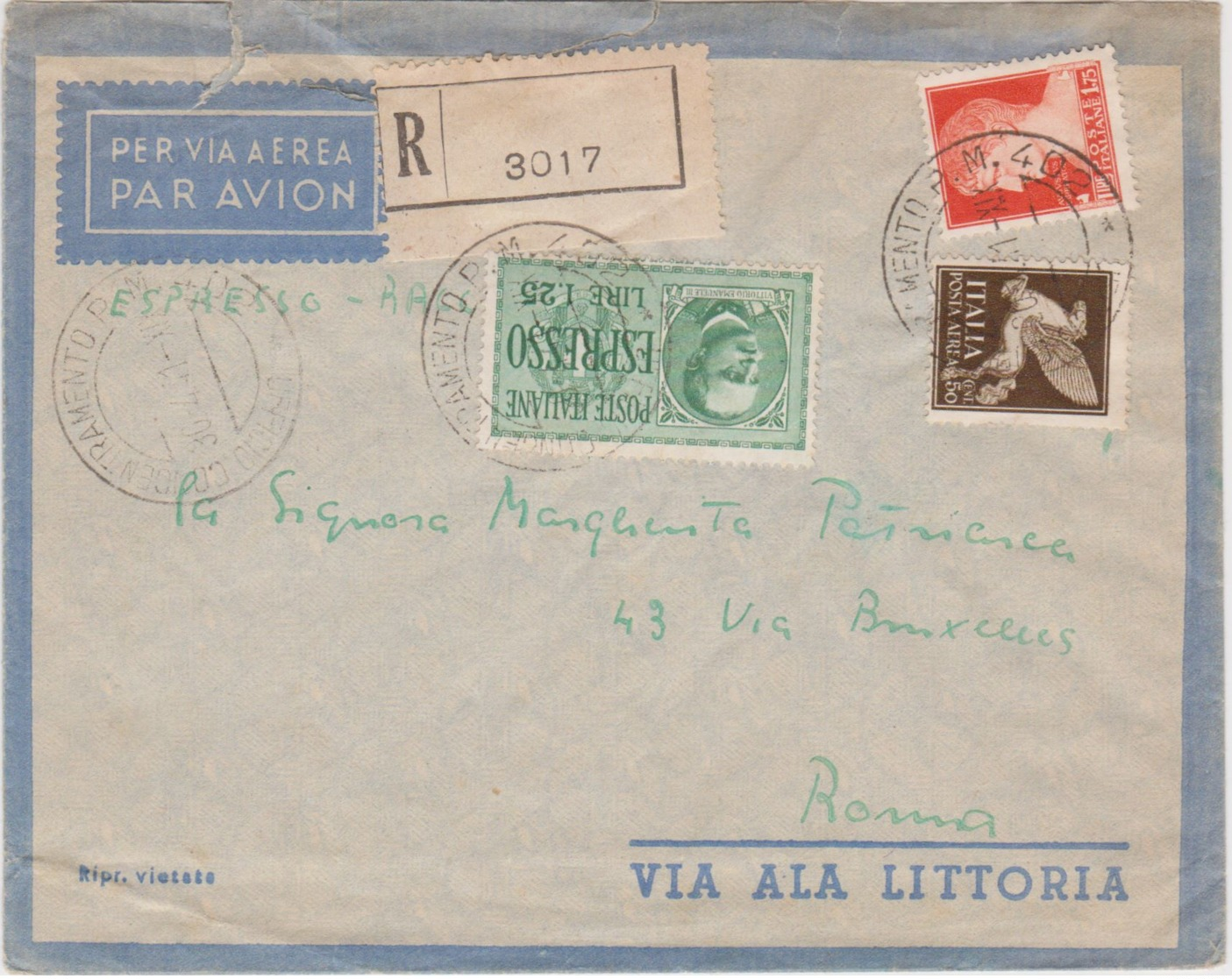 1941 UFFICIO CONCENTRAMENTO/N.402 C2 (30.4) Su Raccomandata Espresso - Storia Postale