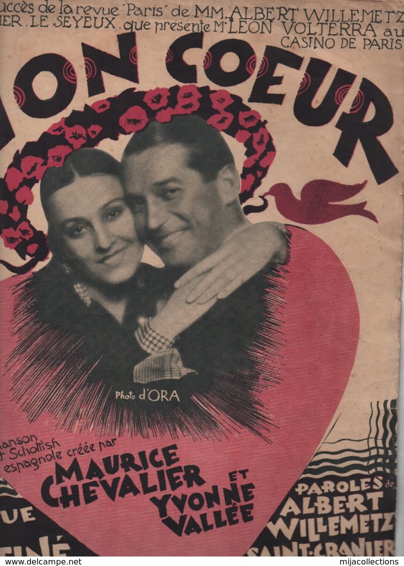 Partition MAURICE CHEVALIER ET YVONNE VALLEE " MON COEUR" - Chansonniers