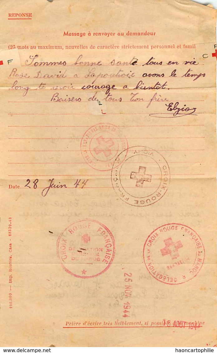 Croix Rouge Française Delegation Du Maroc  Cachet Croix Rouge - Rotes Kreuz