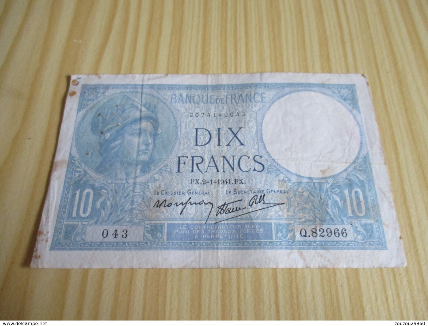 France.Billet 10 Francs Minerve 02/01/1941. - 10 F 1916-1942 ''Minerve''