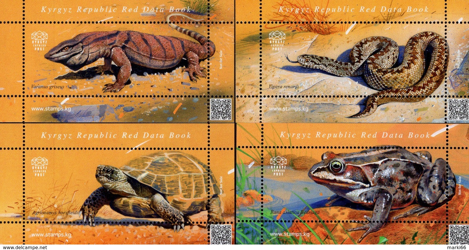 Kyrgyzstan - Express Post - 2019 - Red Book II - Reptiles And Amphibians - Souvenir Sheets Set (no Postal Value!) - Kirghizistan