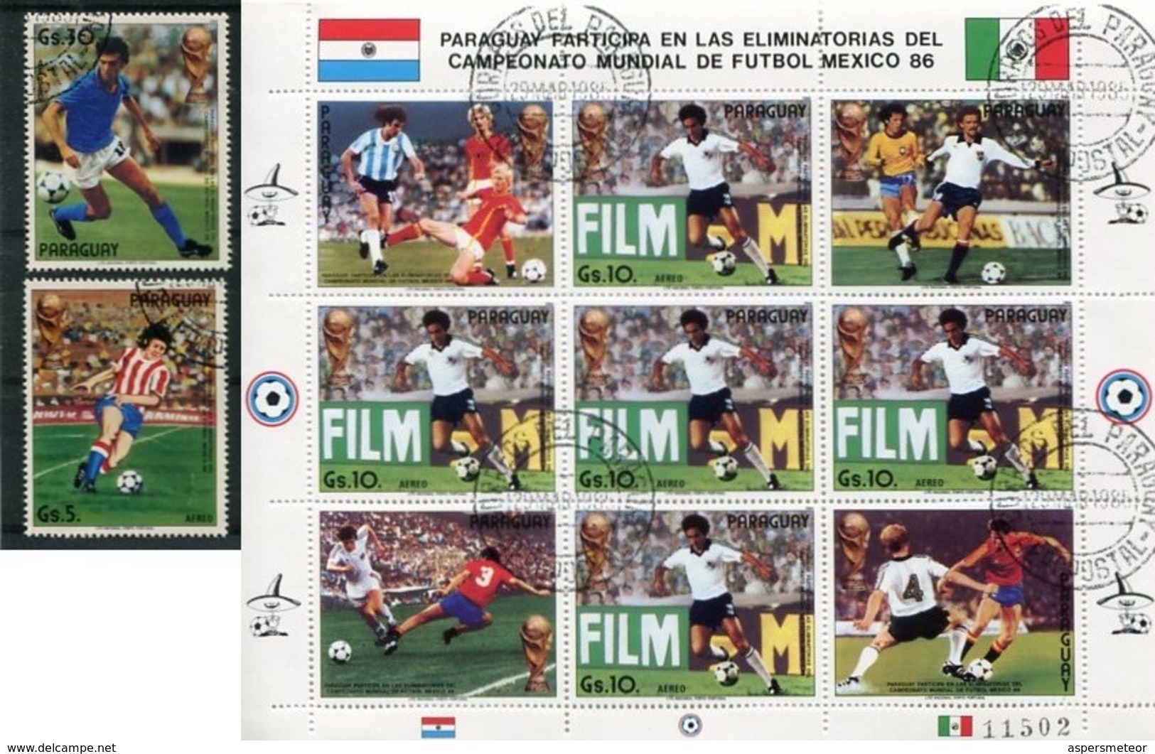 FOOTBALL MEXICO '86 - PARAGUAY 1985 YVERT 983 / 985 COMPLETE SET WITH BLOCK OBLITERES - LILHU - 1986 – Mexique