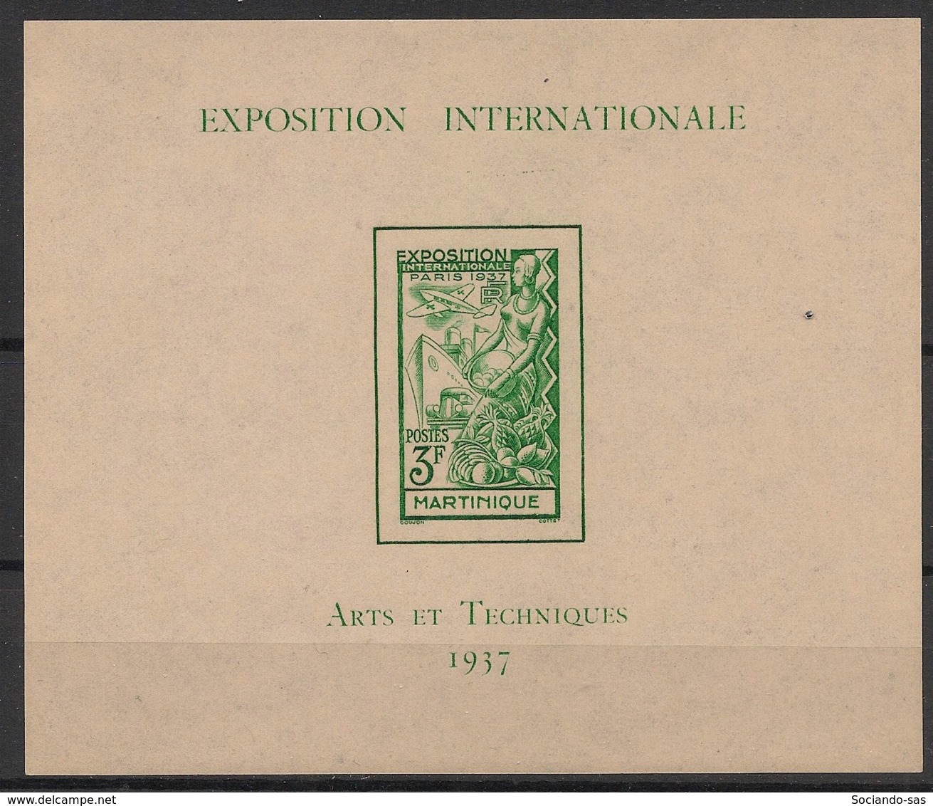 Martinique - 1937 - Bloc Feuillet BF N°Yv. 1 - Exposition Internationale - Neuf Luxe ** / MNH / Postfrisch - Ungebraucht