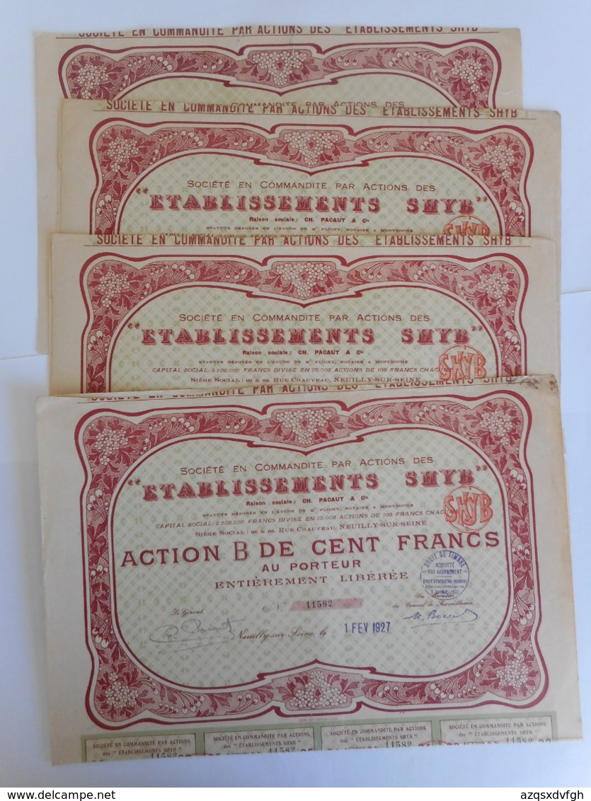 LOT De 4 Ets SHYB    Neuilly Sur Seine  1925 - Other & Unclassified