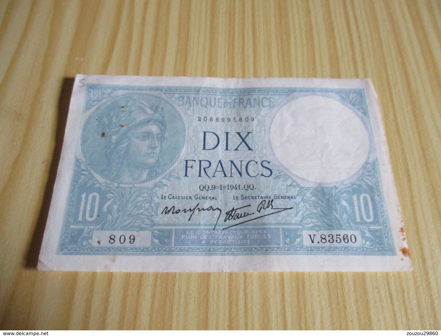 France.Billet 10 Francs Minerve 09/01/1941. - 10 F 1916-1942 ''Minerve''