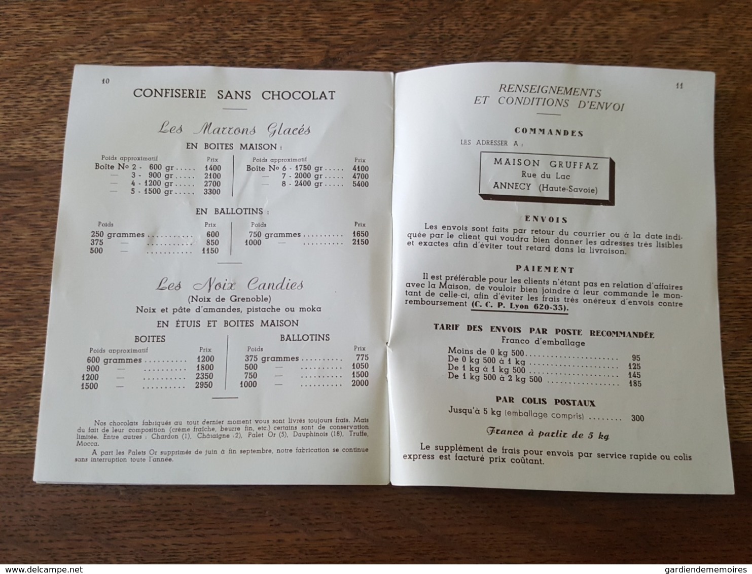 Annecy 1956-57 - Prix Courant - Chocolats Gruffax "Aux Ducs de Nemours" - Chardons des Alpes, Les Chataignes d'Annecy