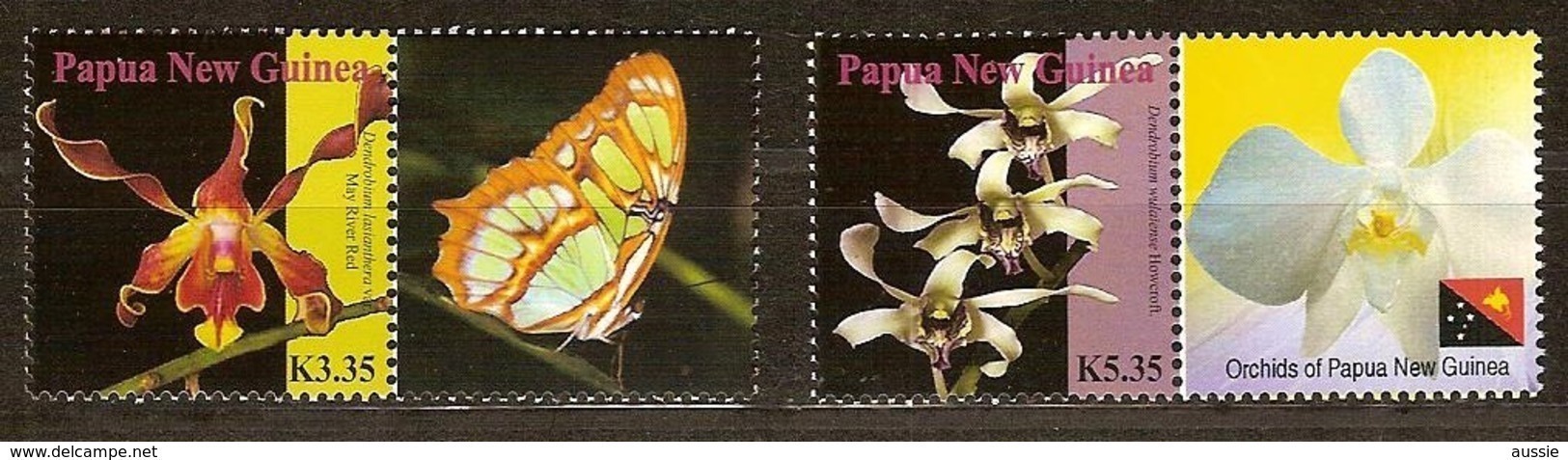 Papouasie Papua New Guinea 2007 Yvert 1149-1150 *** MNH Cote 8,75 Euro Flore Orchidées Vignette Papillon Vlinder - Papua-Neuguinea