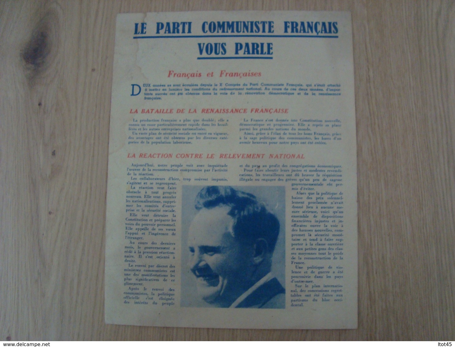 TRACT LE PARTI COMMUNISTE FRANCAIS VOUS PARLE - Historische Documenten