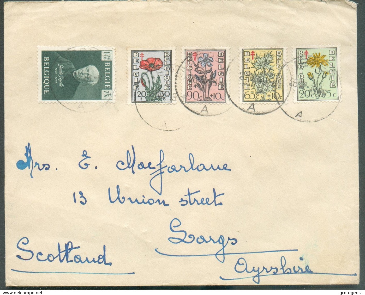 N°813/817 - Obl. Sc IEPER 1 (YPRES) Sur Lettre Du 26-12-1949 Vers L'Ecosse.   - 14562 - Covers & Documents