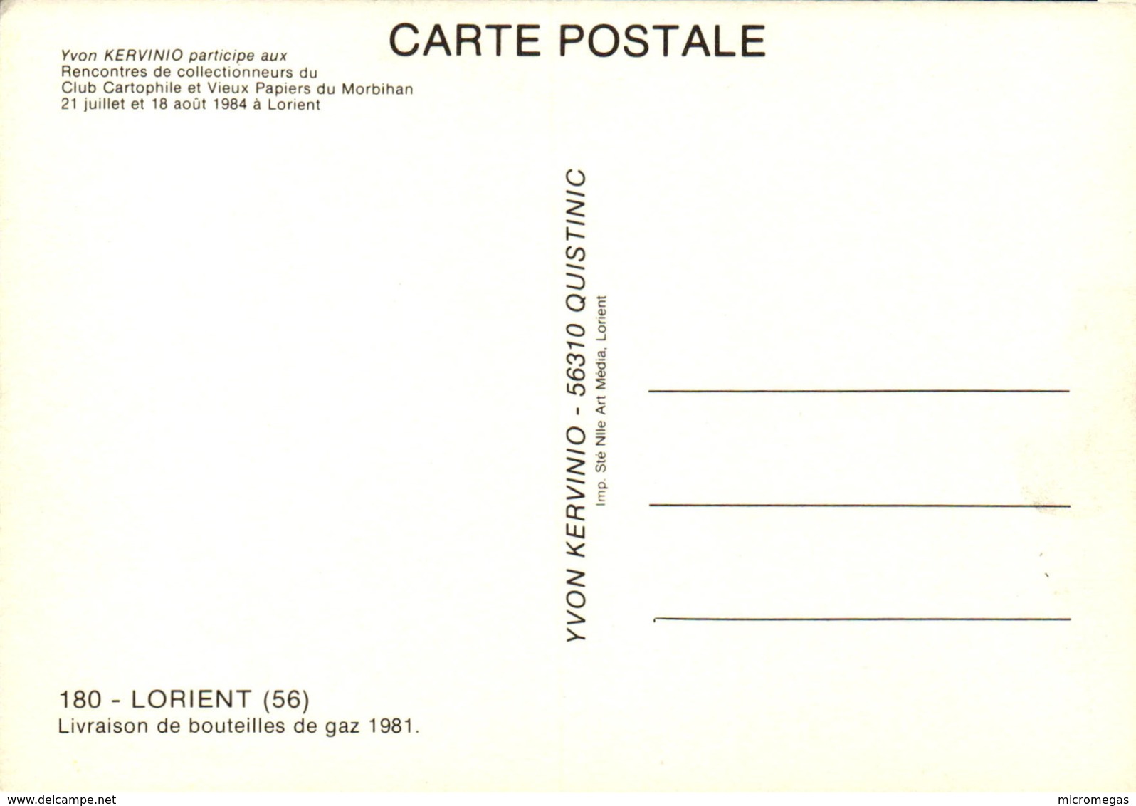 CCVPM - Rencontres De Collectionneurs Lorient 1984 - LORIENT - Livraison De Bouteilles De Gaz - Bourses & Salons De Collections