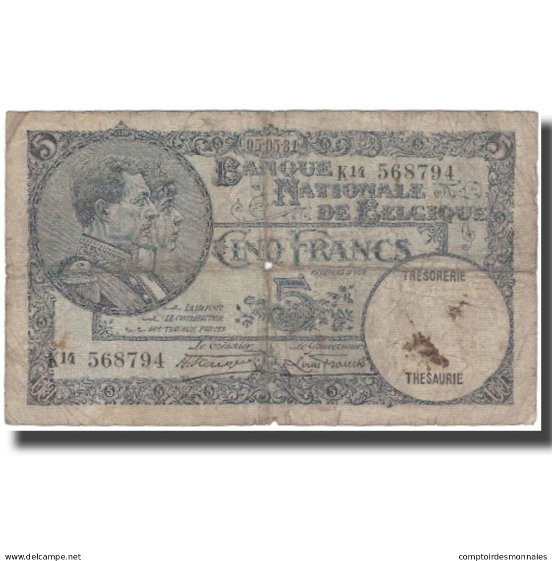 Billet, Belgique, 5 Francs, 1931-05-05, KM:97b, B+ - 5 Franchi