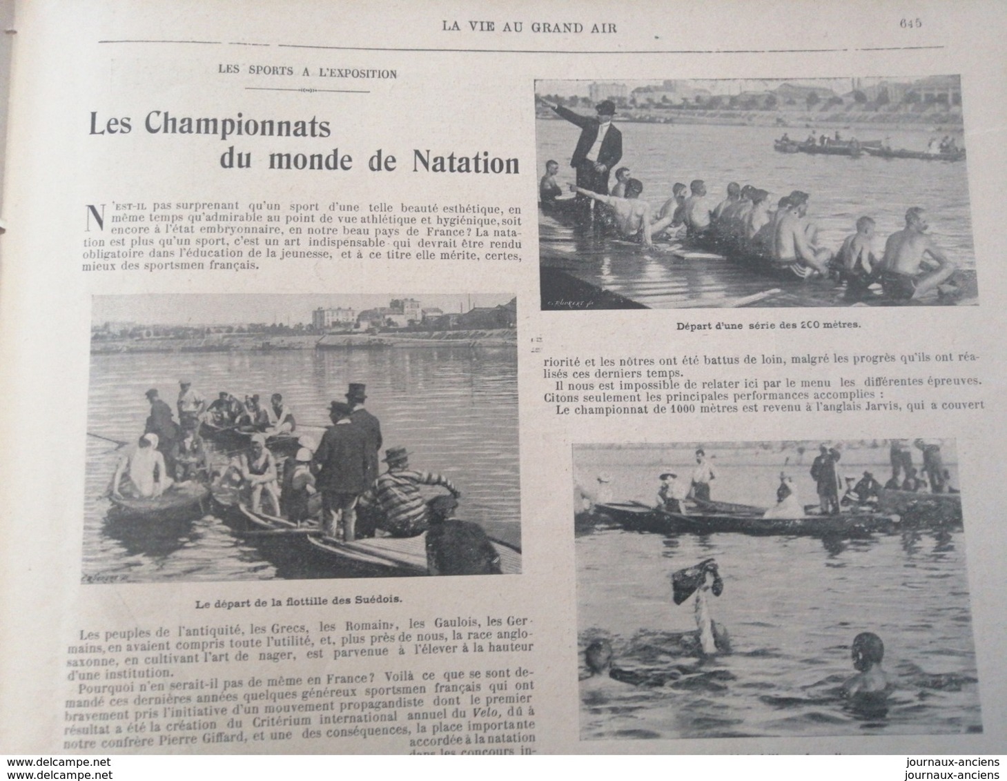 1900 LES SPORTS À L'EXPOSITION ( JEUX OLYMPIQUE ) - LES CHAMPIONNATS DU MONDE DE NATATION - 1900 - 1949