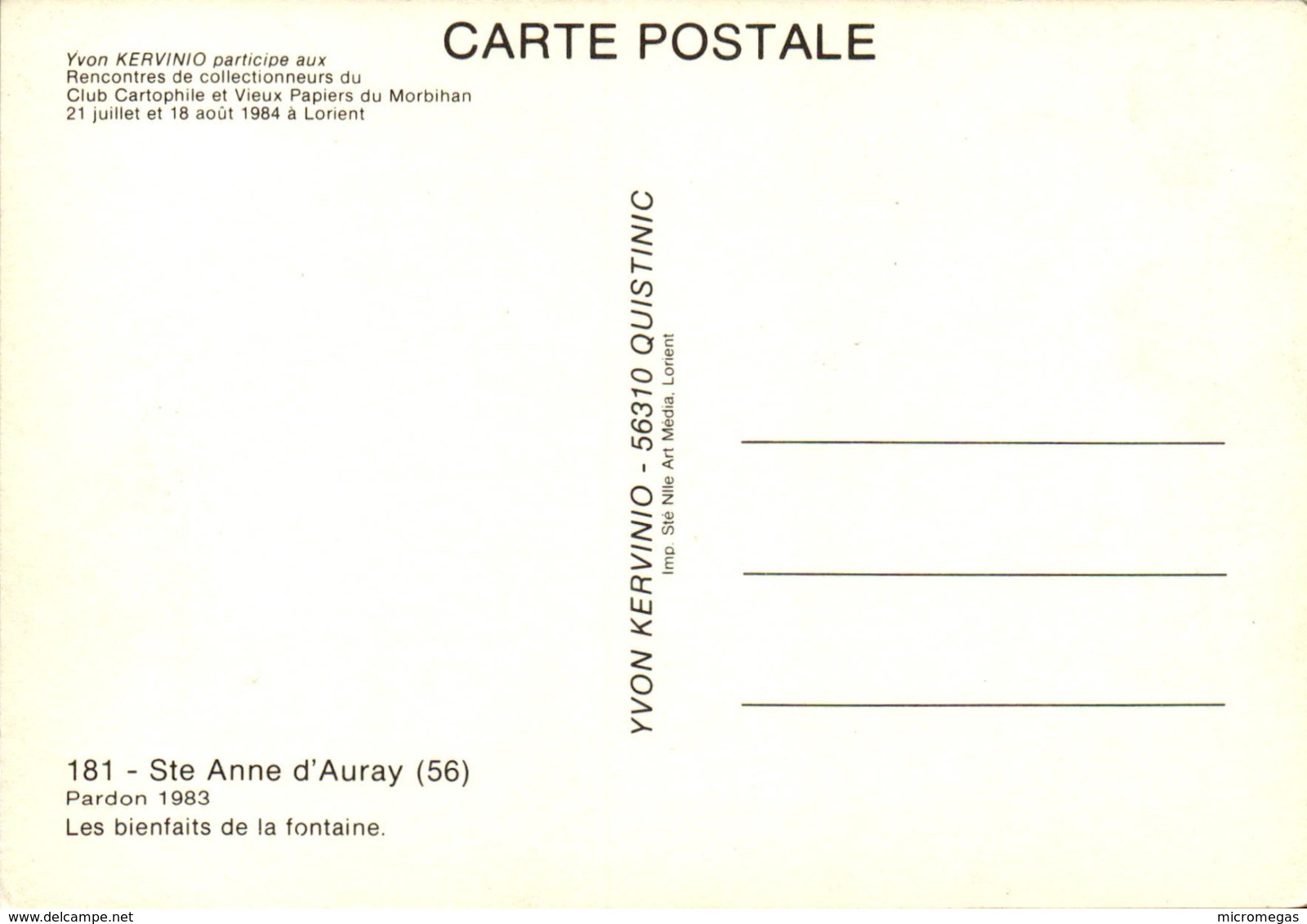 CCVPM - Rencontres De Collectionneurs Lorient 1984 - Sainte-Anne D'Auray - Pardon 1983 - Bourses & Salons De Collections