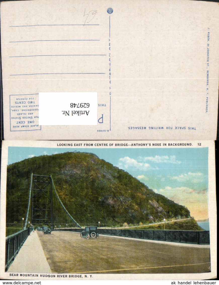 629748,Looking East From Centre Of Bridge Bear Mountain Hudson River Bridge New York - Sonstige & Ohne Zuordnung