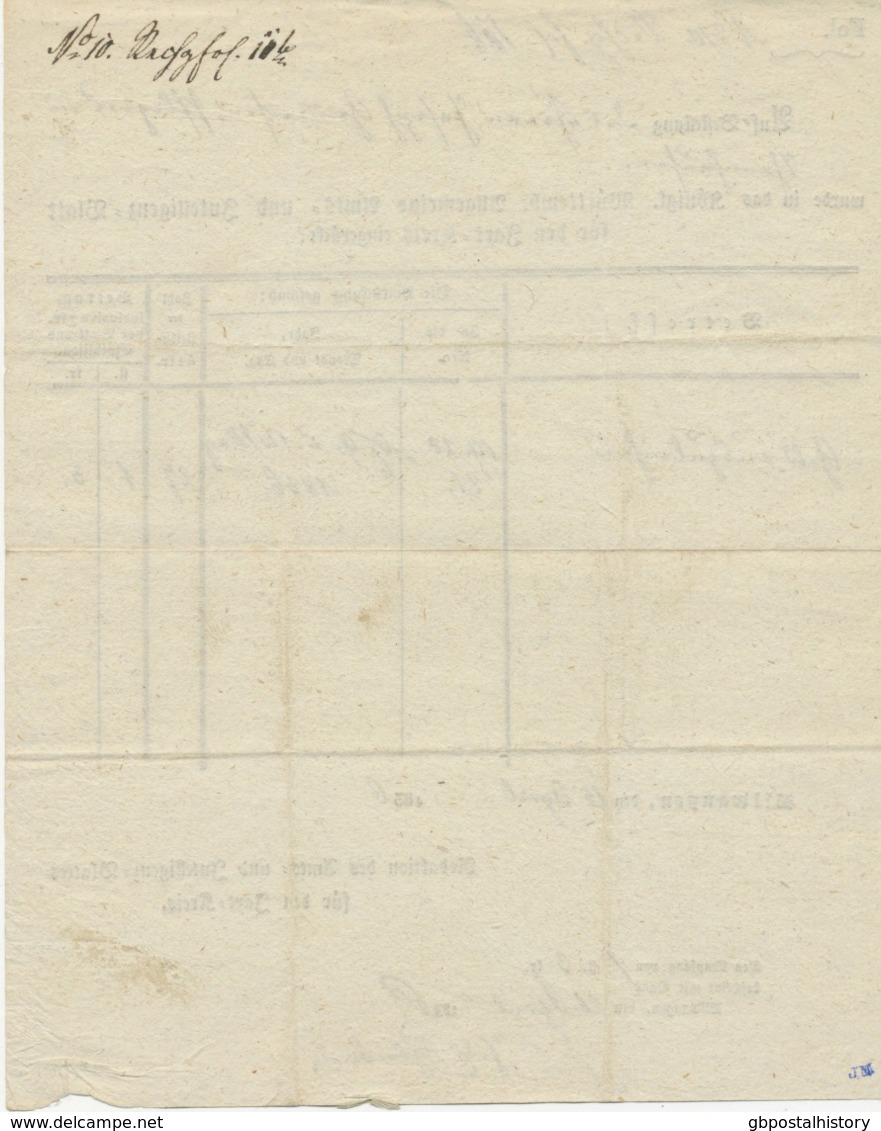 WÜRTTEMBERG 1836, Nota über 1 Florint Und 3 Kreuzer Vom INTELLIGENZBLATT ELLWANGEN – Sehr Gute Erhaltung - 1800 – 1899