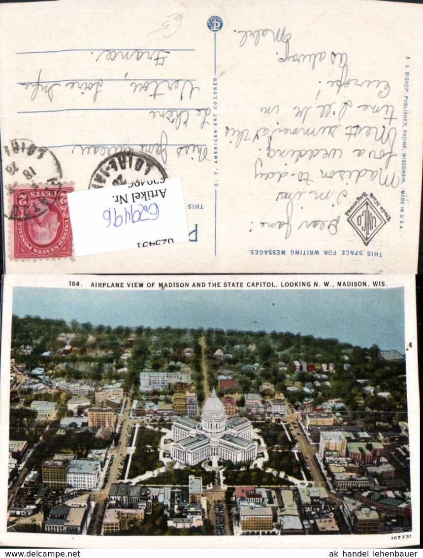 629496,Airplane View Of Madison And The State Capitol Madison Wisconsin - Unclassified