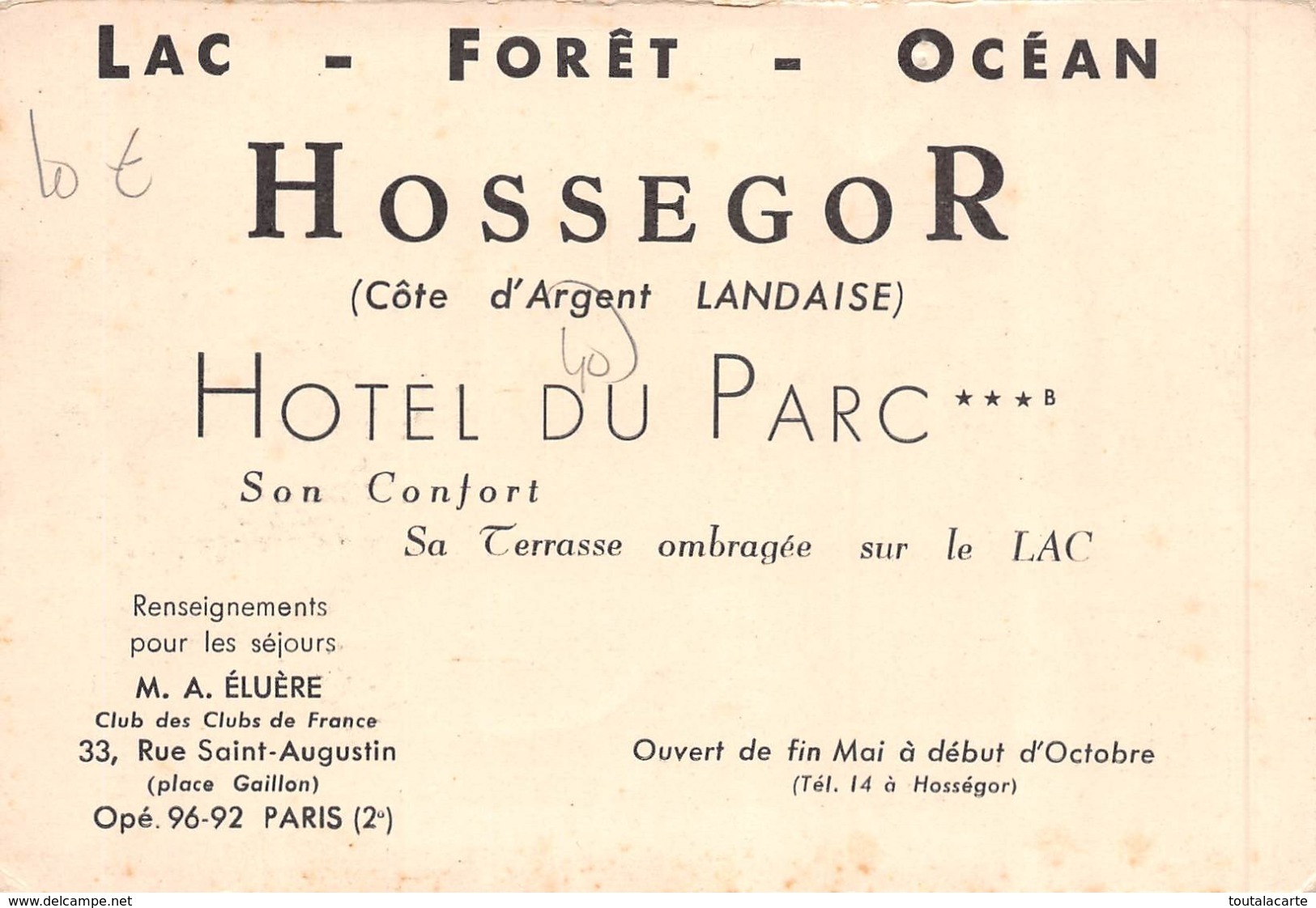 Carte 40 HOSSEGOR HOTEL DU PARC VOIR VERSO - Hossegor