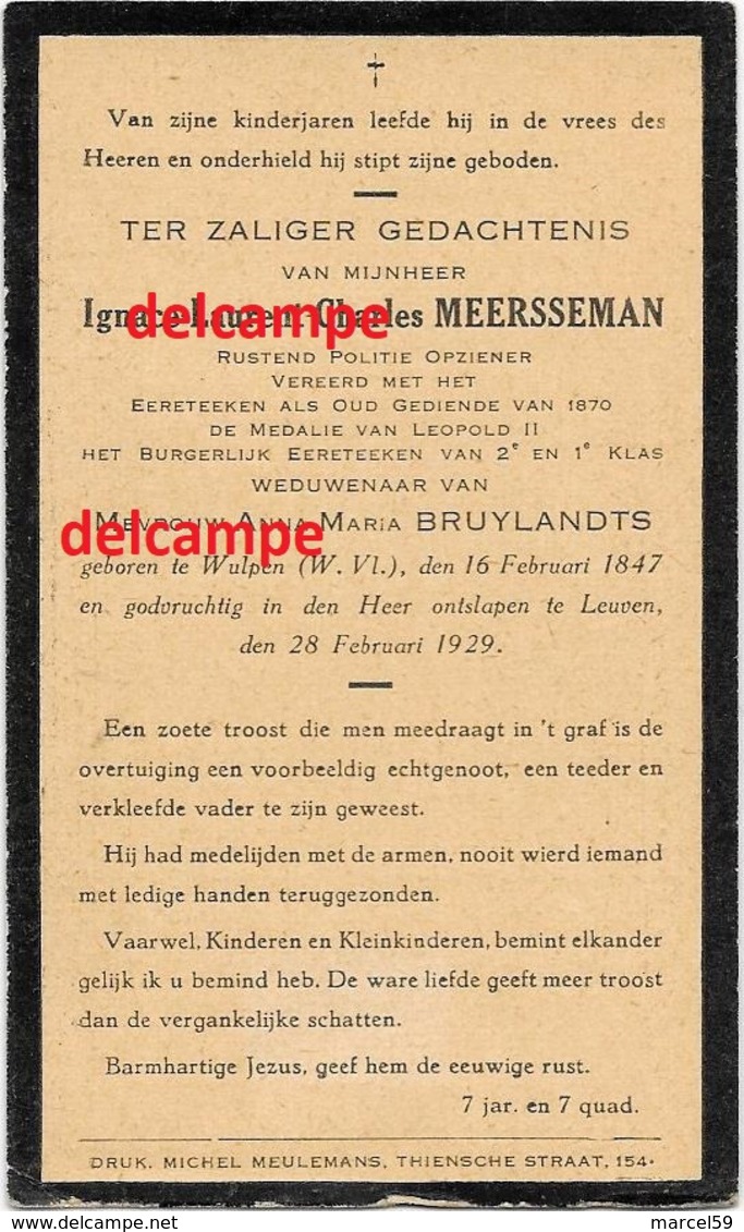 Bidprentje Ignace Meersseman Wulpen 1847 Politie Opziener En Overleden Te Leuven 1929 Bruylandts - Images Religieuses