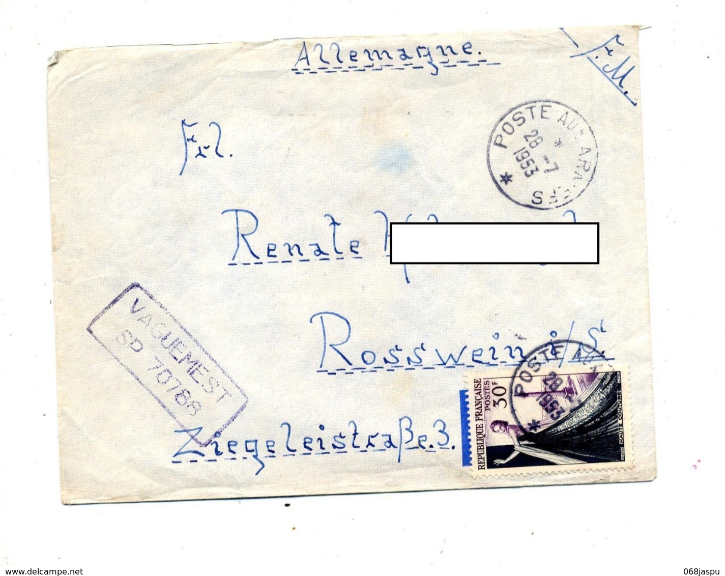 Lettre Cachet Poste Aux Armees Sur Couture + Vaguemestre - Manual Postmarks