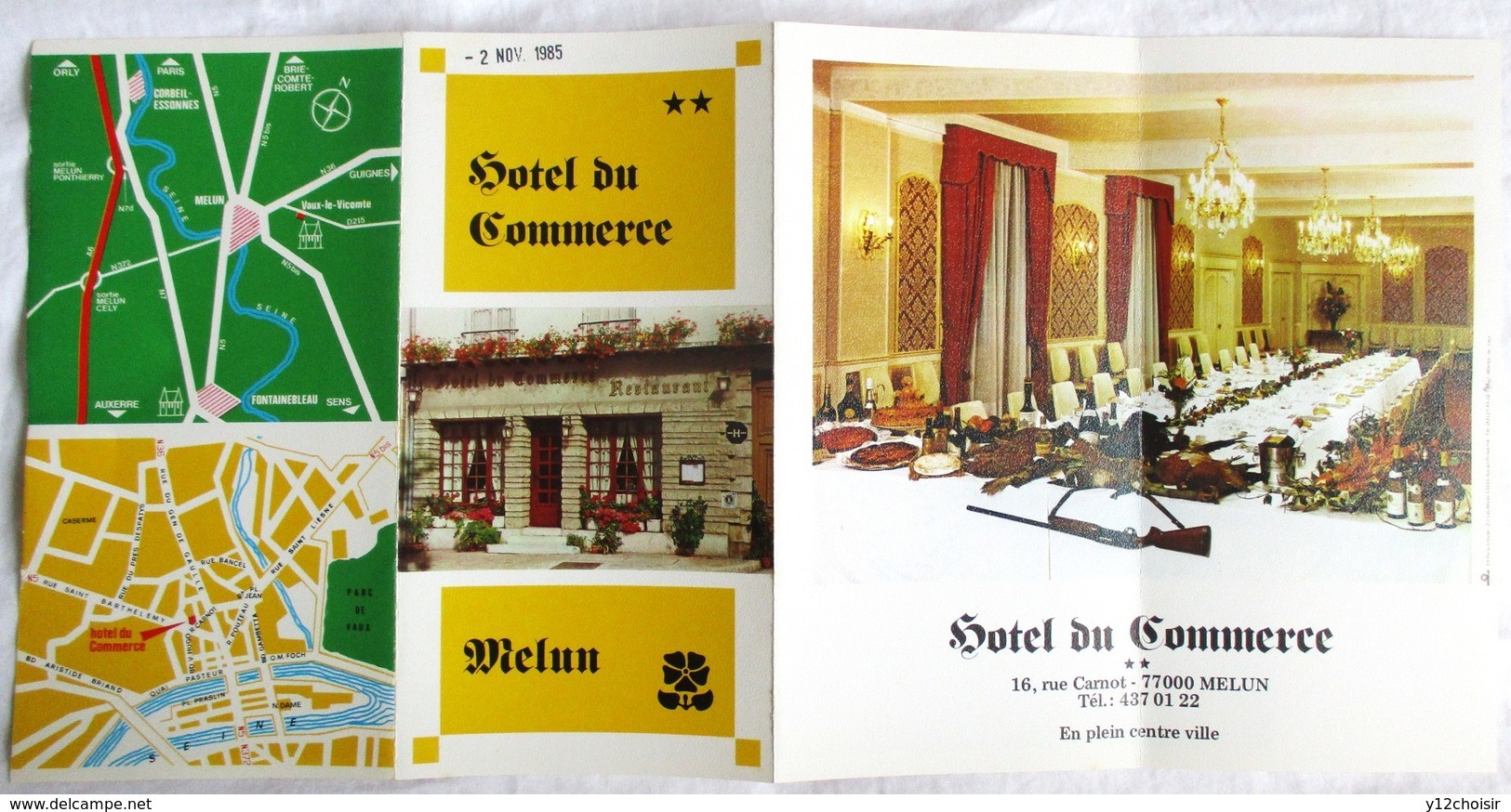 DEPLIANT 1985 HOTEL RESTAURANT DU COMMERCE MELUN 16 RUE CARNOT SEINE ET MARNE - Advertising