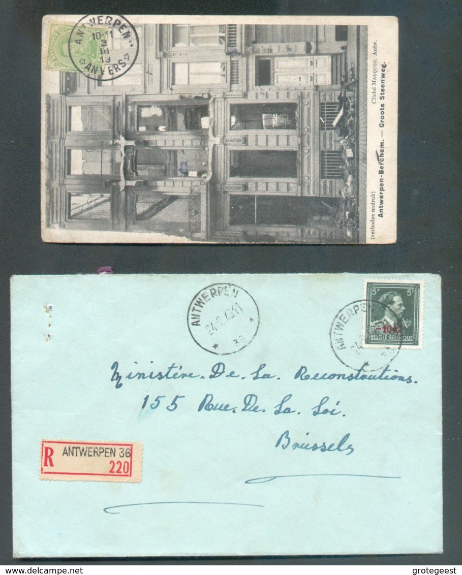 Lot De 8 Documents (entre 1919 Et 1961) Avec Oblitérations D'agences Postales ANTWERPEN *, ANTWERPEN 33 *, ANTWERPEN 35 - Postmarks With Stars