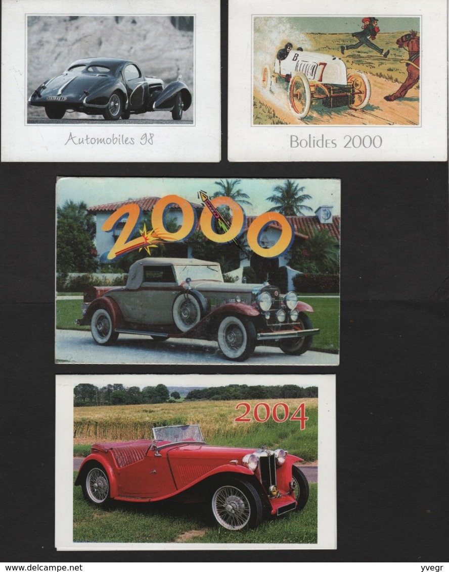 Lot De 4 Calendriers De Poche Très Belles Voitures Anciennes / 1 De 1998 ,2 De 2000 Et 1 De 2004 (35 Fougères ,Lécousse) - Petit Format : 1991-00