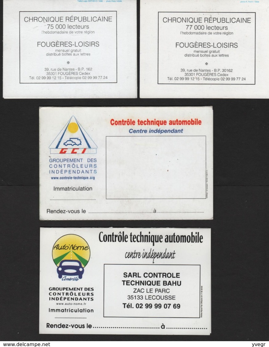 Lot De 4 Calendriers De Poche Très Belles Voitures Anciennes / 1 De 1998 ,2 De 2000 Et 1 De 2004 (35 Fougères ,Lécousse) - Petit Format : 1991-00