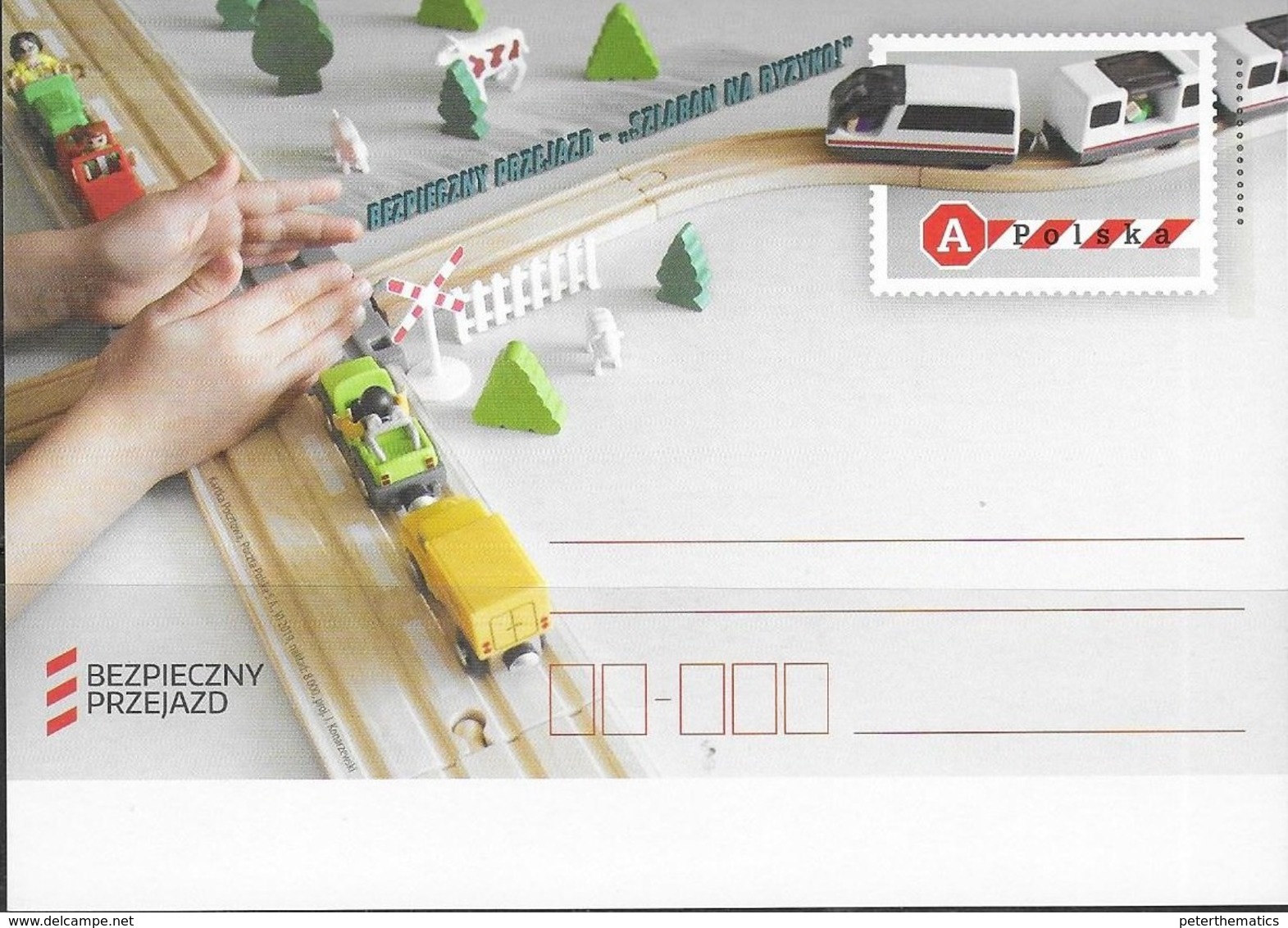 POLAND, 2019,MINT POSTAL STATIONERY, PREPAID POSTCARD, ROAD SAFETY, TRAINS, RAILWAY, TOYS - Trenes